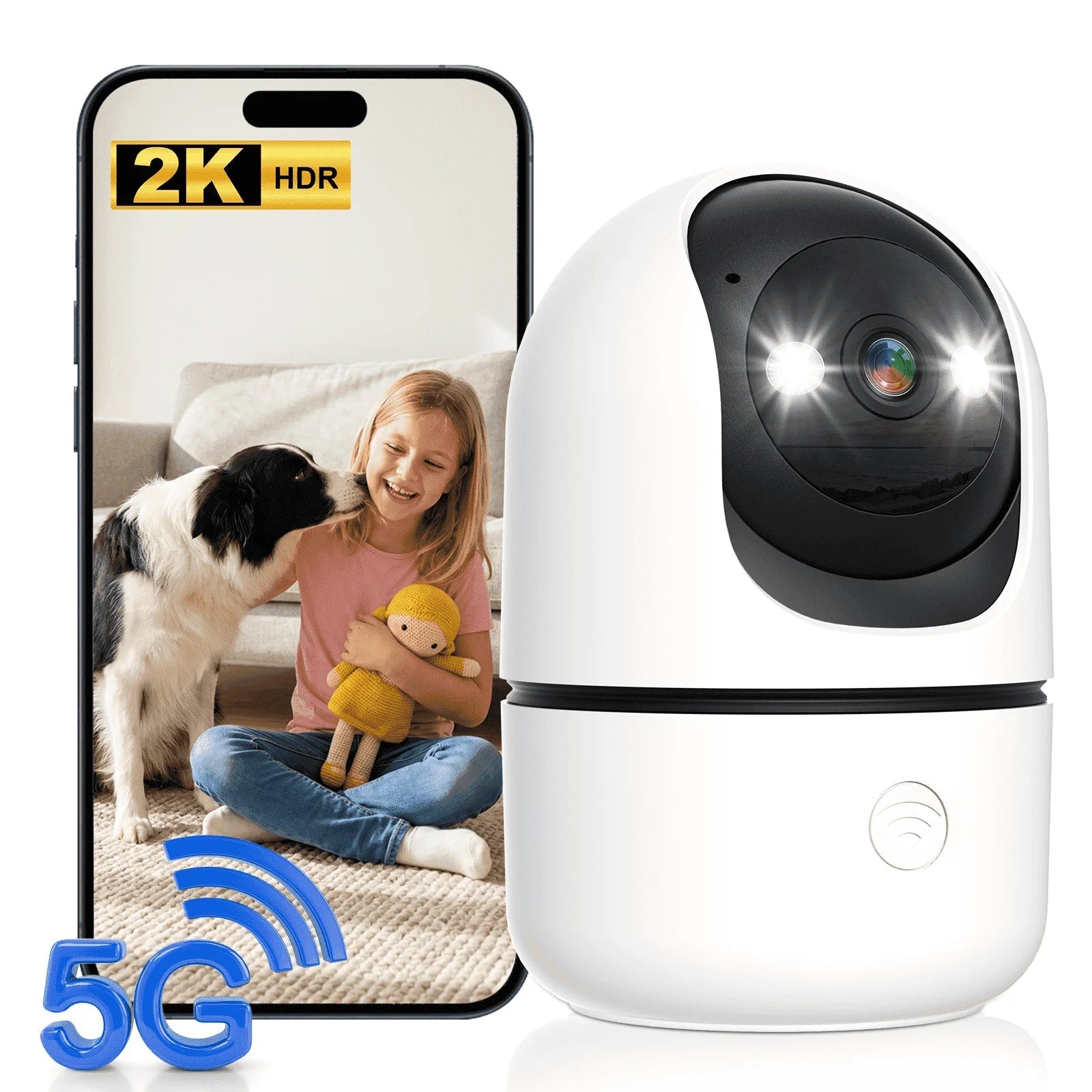 Smart indoor dog camera with app-connected remote monitoring and interactive features