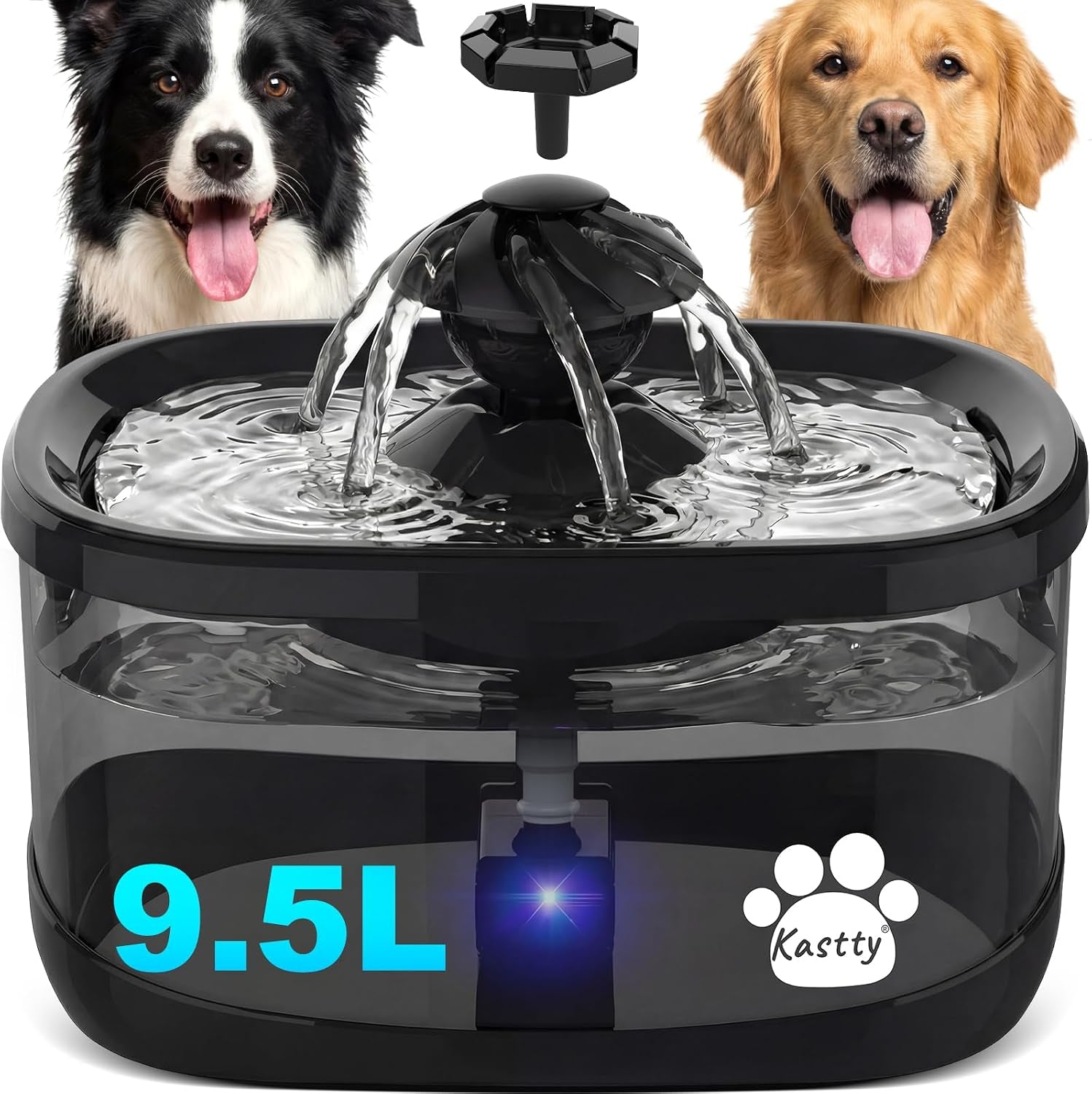 Dog drinking from a modern smart water fountain and dispenser for everyday hydration