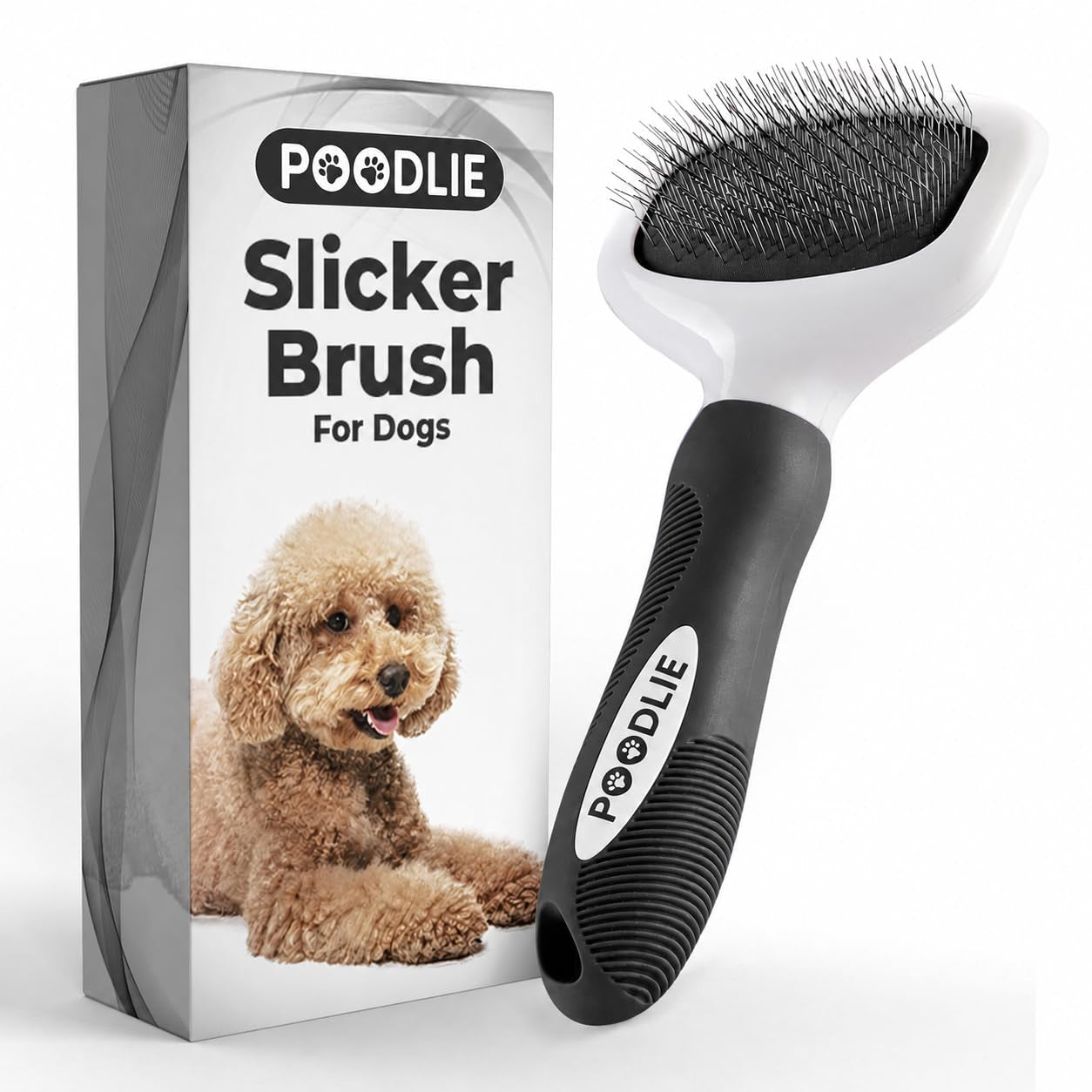 Dog grooming slicker brush for removing loose hair, tangles and maintaining a clean, well-groomed coat.