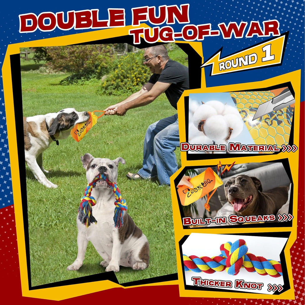 12 Pack Heavy Duty Various Dog Chew Toys Pack for Aggressive Chewers - Includes Large Rope Toys, Squeaky Toys & Indestructible Chew Bone for Medium, Large & X-Large Dogs (For Powerful Chewers)