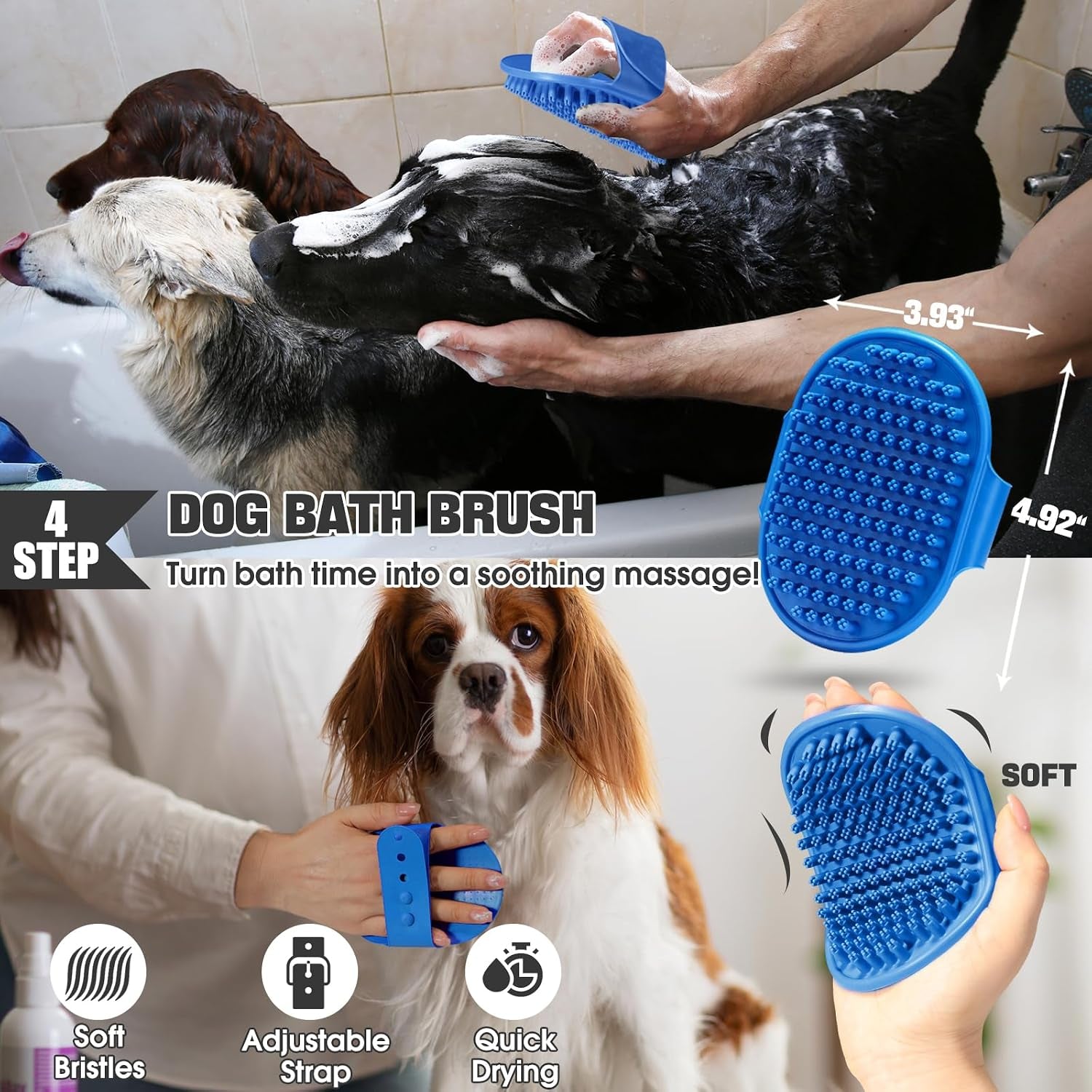 Dog Slicker Brush for Dogs Grooming Kit 5PCS Long Haired Doodles | Goldendoodles Poodles, Skin Friendly Deshedding, Comb and Rake, Removes Undercoat, Professional Detangling, Large, Blue