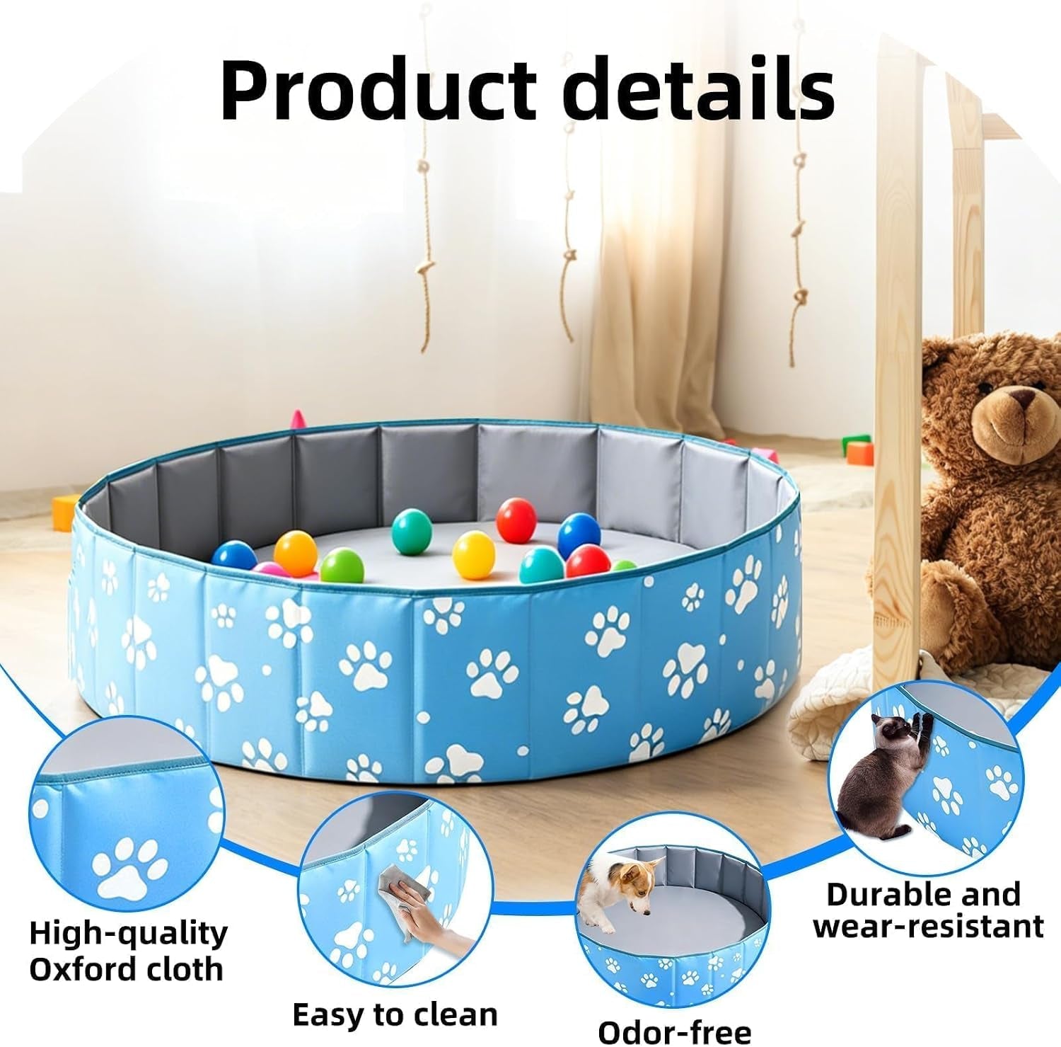 40-Inch Large Dog Ball Pit, Foldable Playpen for Dogs Cats Indoor Outdoor | Ball Pit for All Types of Dog Cat Breeds, Party Toys Gifts. Indoor Outdoor Pet Playpen(No Ball Included) (Blue)