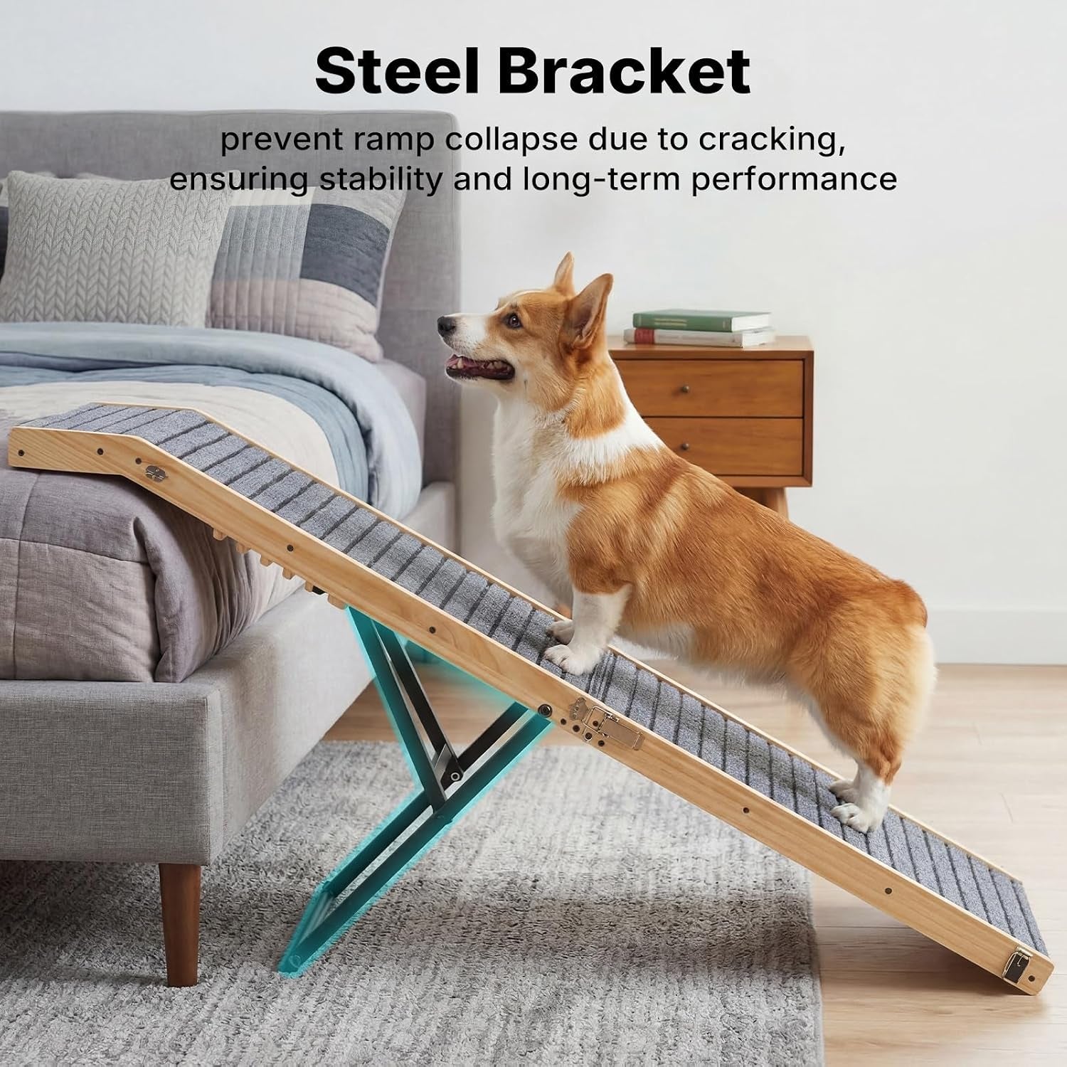 Folding Dog Ramp for Bed Couch for Small Dogs Height 20" to 31" | 65" Long Portable Pet Ramp for Bed Car 5 Adjustable Height Doggie Dachshund Senior Dog Ramps with Steel Bracket, up to 220Lbs