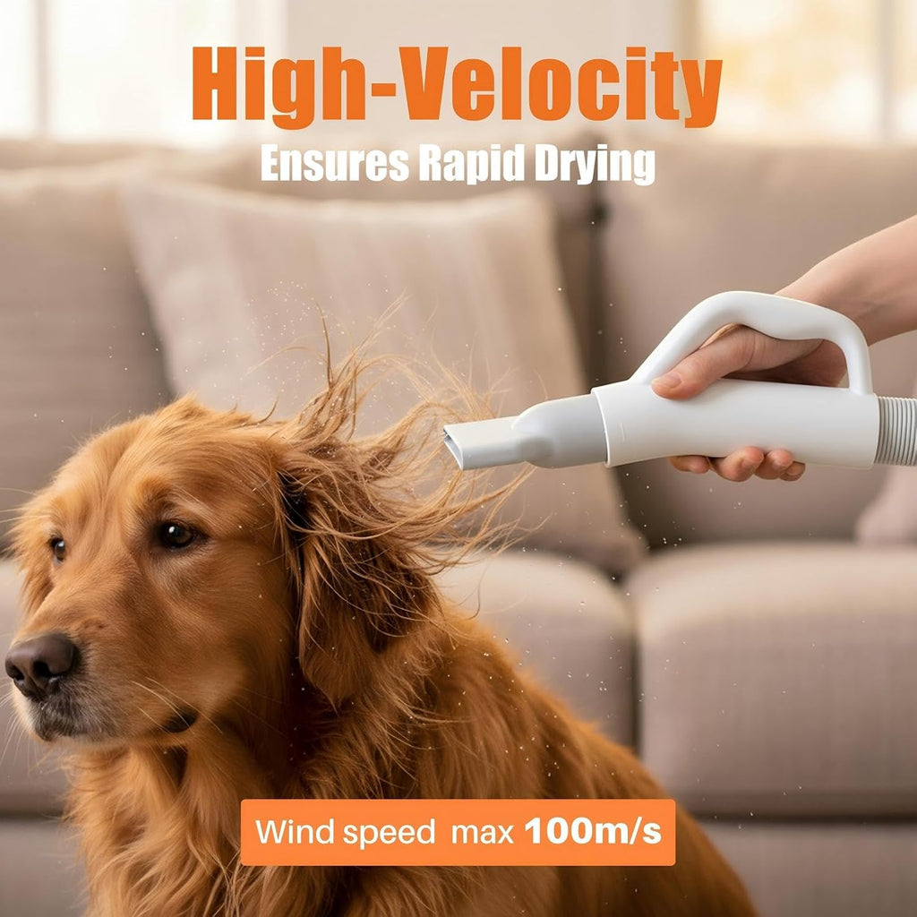 Dog Hair Dryer with Heater for Grooming, High Velocity Speed | 1550W Dog Blow Dryer, Temperature Adjustable Dog Blower Grooming, White