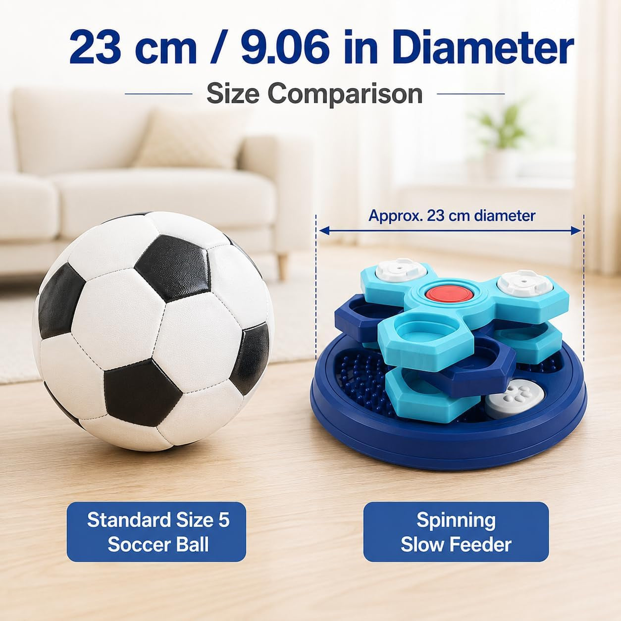 Slow Feeder Puzzle Dog Bowl, 4-Layer Rotating Interactive Pet Feeder with 7 Removable Covers, Silicone Spatula & Non-Slip Base, Blue