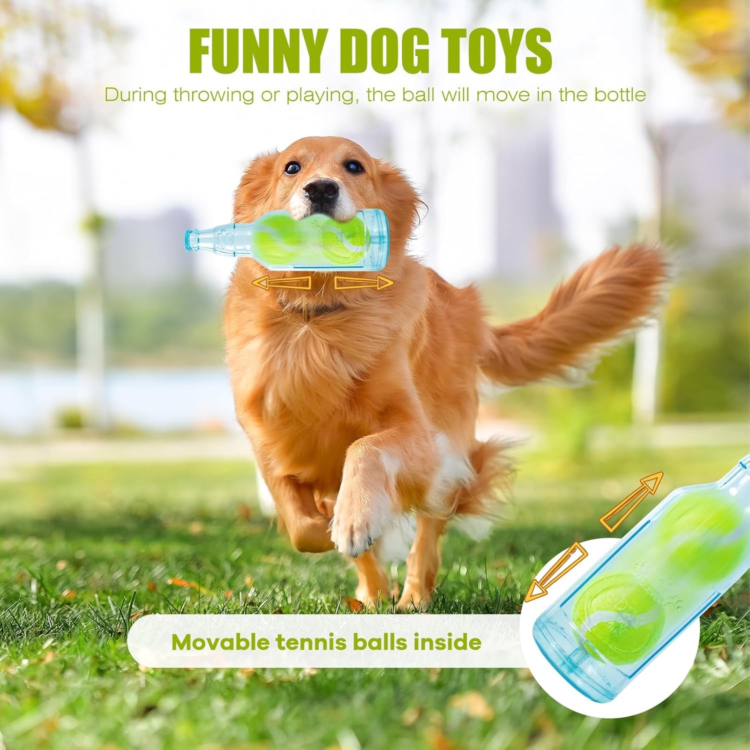 Dog Toy, Dog Squeak Toy, Floating Dog Toy, Interactive Fetch Toy for Play and Training, Bottle Shape with Tennis Ball inside (Set of Two Large)