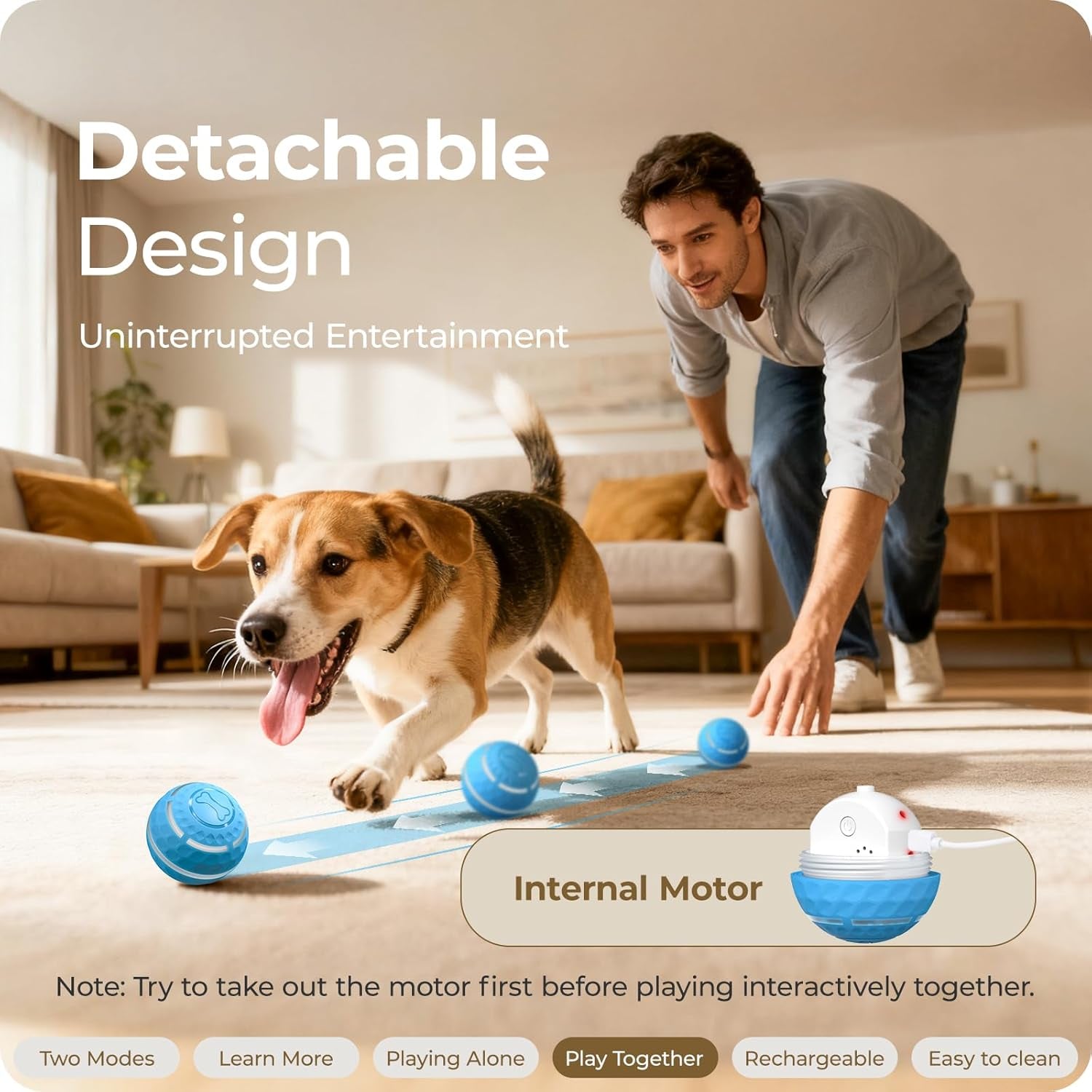 Interactive Dog Toys: Automatic Moving Dog Balls with LED Lights, Puppy Toy to Keep Them Busy, Shaky Dog Ball for Small,Medium,Large Dogs, Dog Toys for Aggressive Chewers,Rechargeable - (Blue)
