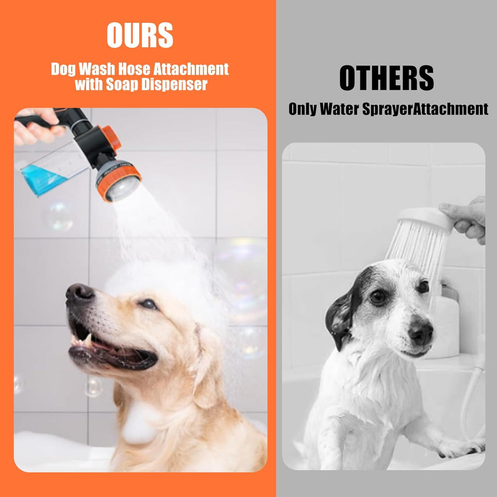 Dog Washing Hose Attachment, Dog Shower Attachment Hose Nozzle Foam Sprayer | Garden Hose Sprayer Nozzle with Soap Dispenser, Dog Hose Attachment with Shower Hose Adapter for Indoor Outdoor Pet Shower