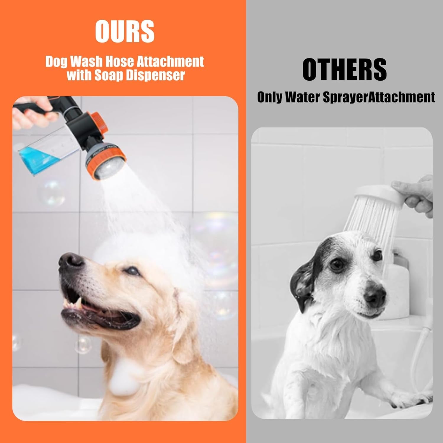 Dog Washing Hose Attachment, Dog Shower Attachment Hose Nozzle Foam Sprayer | Garden Hose Sprayer Nozzle with Soap Dispenser, Dog Hose Attachment with Shower Hose Adapter for Indoor Outdoor Pet Shower