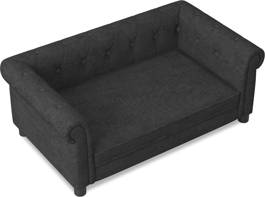 Pet Bed Dog Sofa,39" Pet Couches with Backrest and Armrests,Dog Sofa Bed for Small and Medium-Sized Dogs W/Linen Fabric,Black