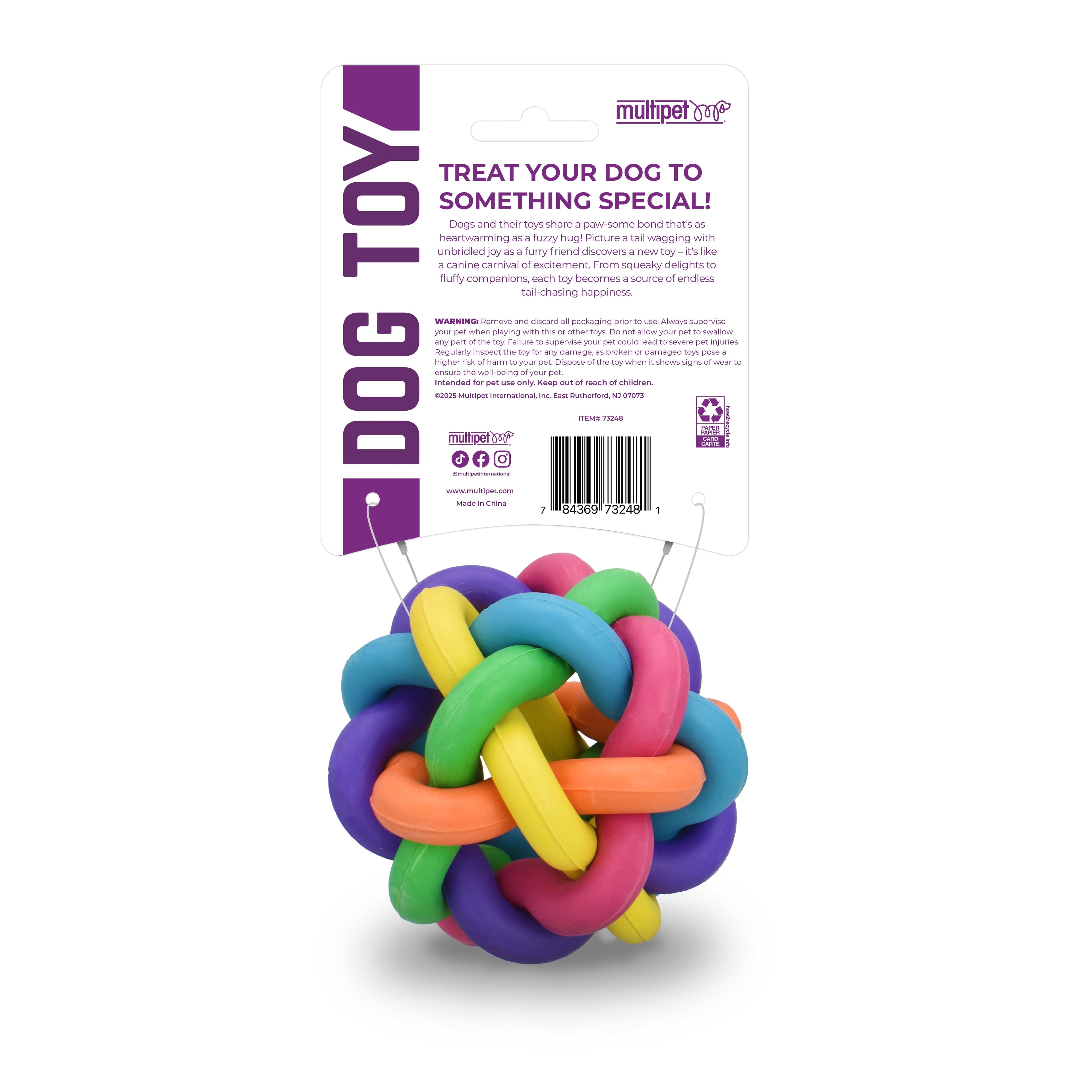 Nobbly Wobbly Rubber Ball Dog Toy, Multicolor, 4 Inches