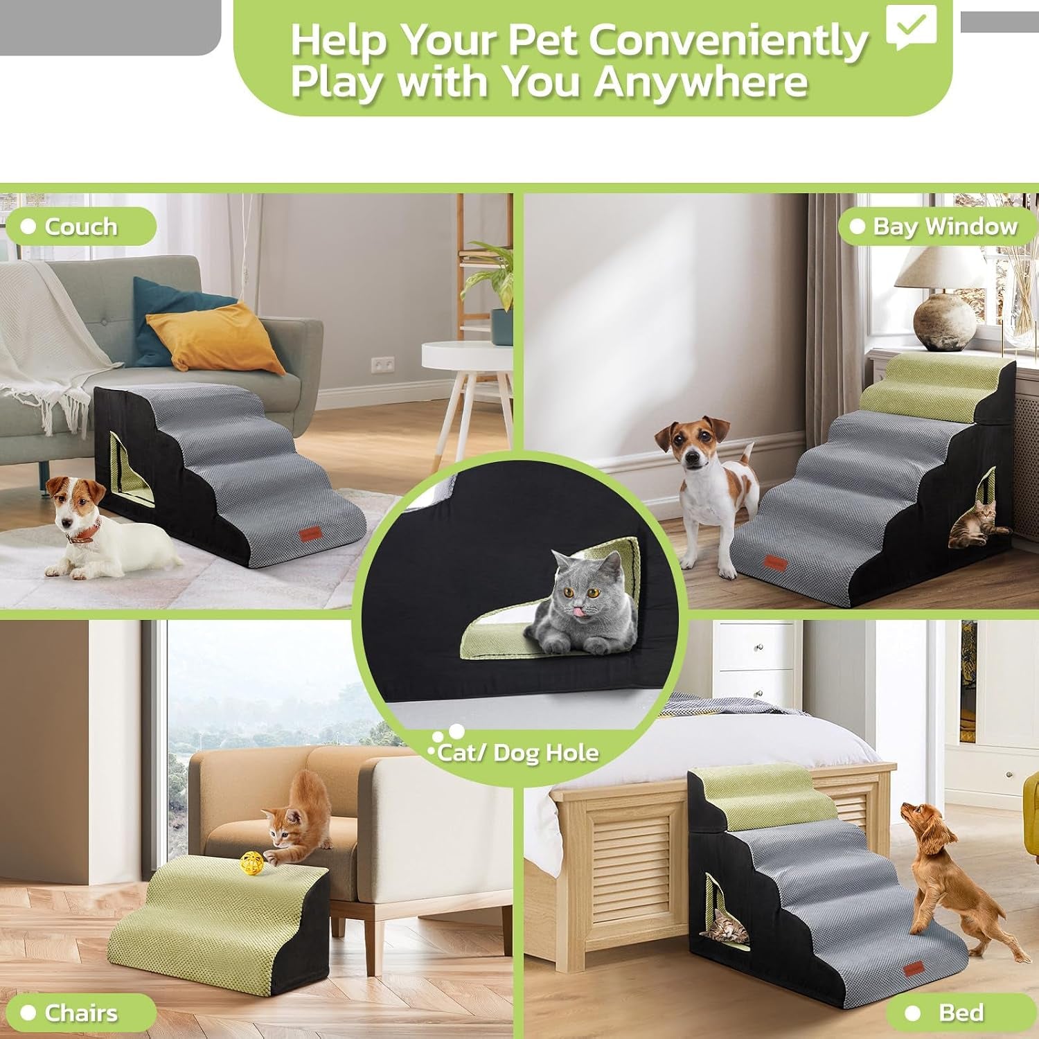 6 Steps 30 Inches Height Dog Stairs for Bed for Small& Older Pets | Soft Foam Protects Joints, Quick-Rebound Foam, Supports Pets up to 50 Lbs, Non-Slip Base, Separable, Removable Washable Cover