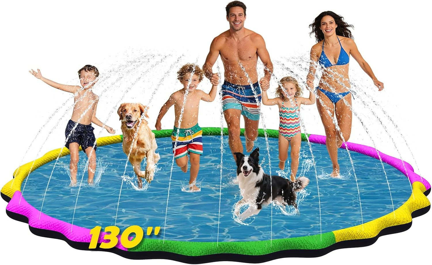 67” Non-Slip Splash Pad for Kids & Dogs, round Outdoor Water Sprinkler Pad, 0.5Mm Thickened Tear-Resistant PVC, Kids Water Toy & Dog Pool for Backyard Summer Fun