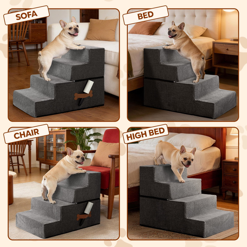 Dog Stairs for Bed 18" H, 4-Step Dog Steps for Small Dogs and Cats, Indoor Non-Slip Balanced Pet Stairs Suitable for Puppy,Grey
