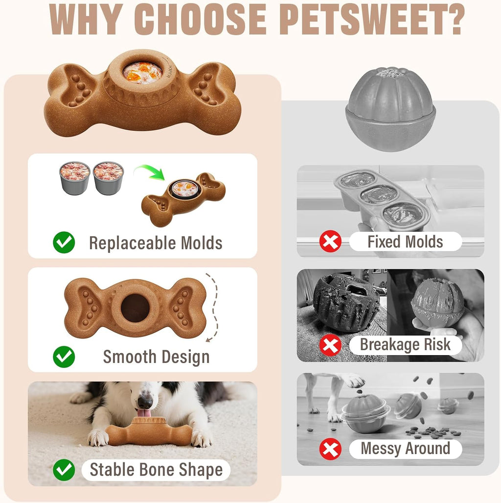 3-In-1 Enrichment Dog Toy for Aggressive Chewers, Frozen Treat Toy & Interactive Treat Dispenser with Peanut Butter Grooves, Long Lasting Chew Toy for Large Dogs, Easy to Clean, Brown