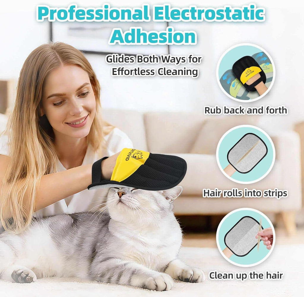 Pet Hair Removal Glove, Upgraded Electrostatic Pet Hair Remover, Reusable Five-Finger Magic Brush, Effectively Removes Dog & Cat Hair from Couch, Carpet, Clothes, Furniture & Car Seat