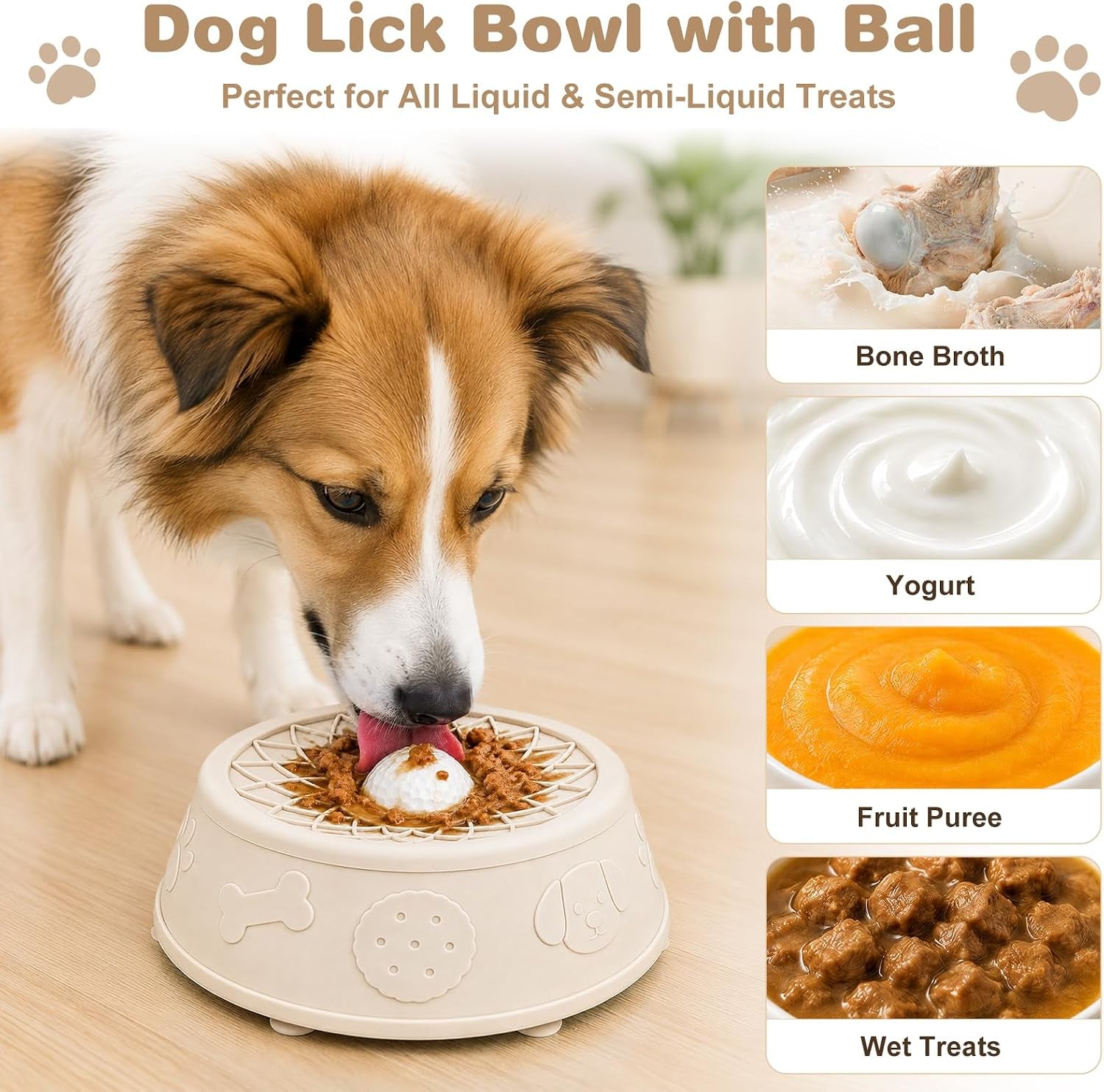 Dog Lick Bowl, Slow Feeder Dog Bowls for Liquid Treats, Food-Grade Silicone Anti-Slip Dog Licking Toy, Bone Broth and Yogurt Puzzle Feeder for Large Medium Puppy Pet & Cats Helps Protect the Stomach