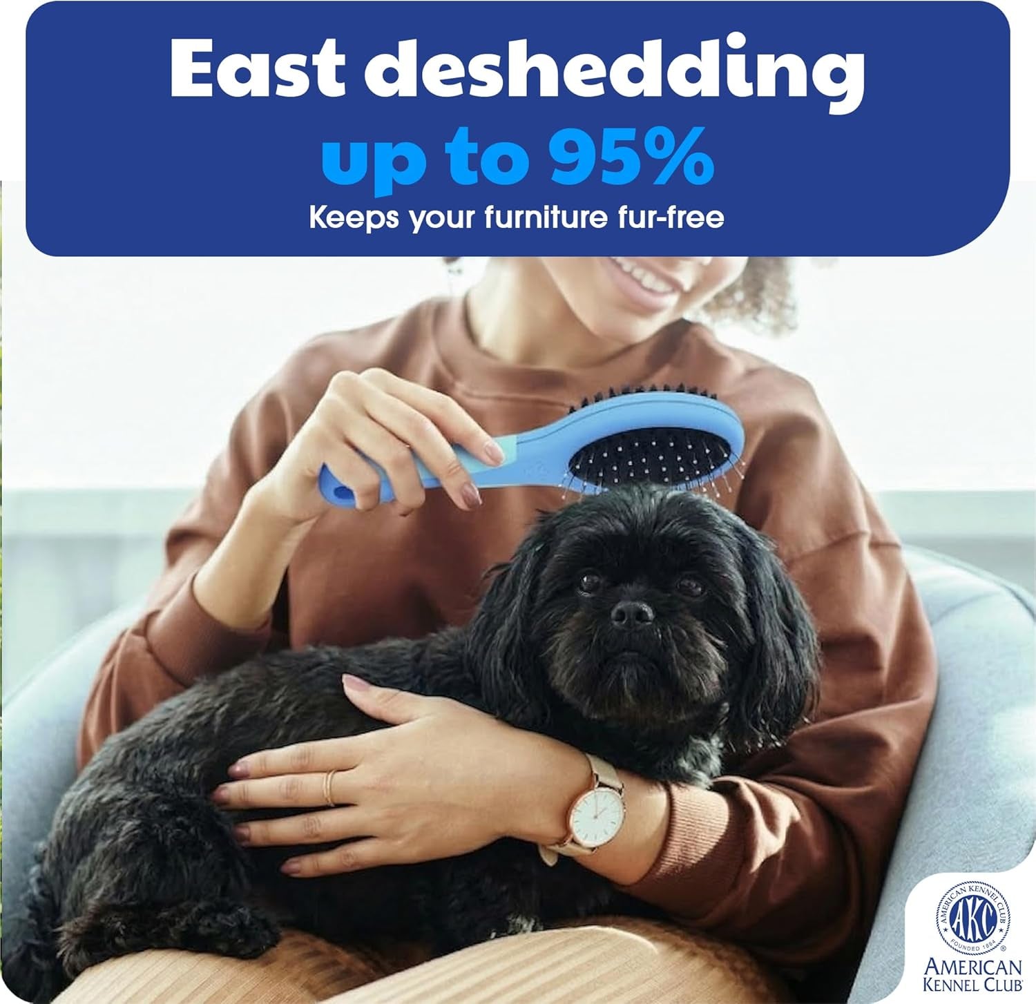 AKC 2-In-1 Grooming Brush for Dogs & Cats, Deshedding & Detangling | Dense Nylon Bristles Remove Loose Hair from Short- and Long-Coat Dogs and Cats of All Breeds.