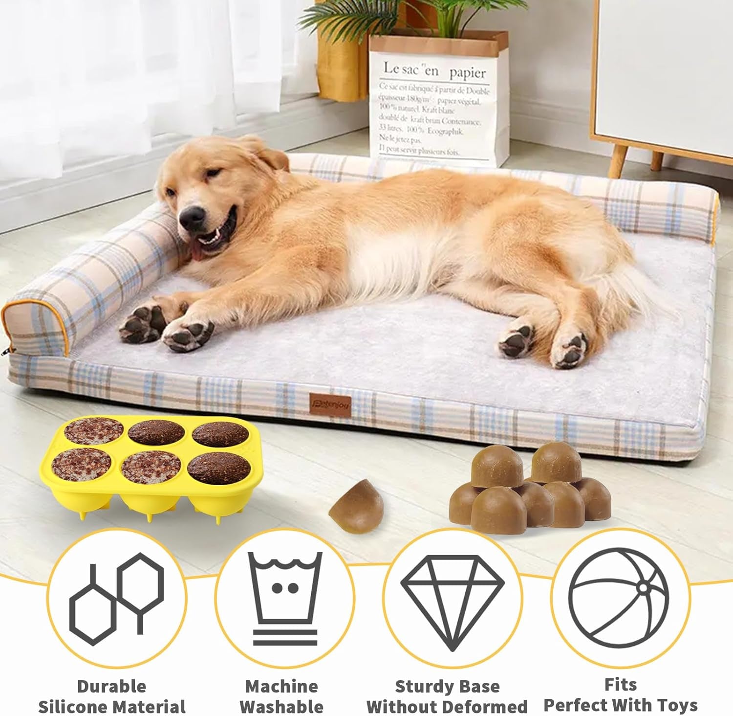 2 Pcs 6 Cavities Large Silicone Molds for Dog Treats with Lids Compatible with Woof Pupsicle Large Refill and Power Chewer Pupsicle, Frozen Dog Treat Holder Woof Dogs Popsicle Toy Treat Maker