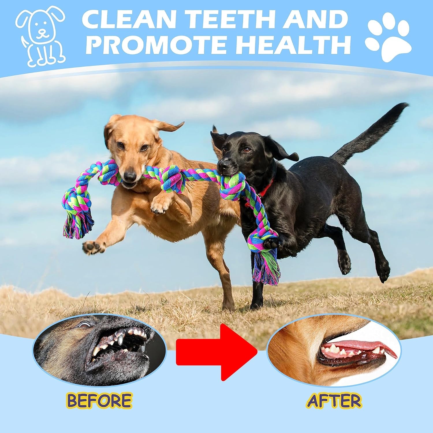 Dog Rope Toys for Large Breed Aggressive Chewers, 37-Inch 5 Knots Indestructible Teeth Cleaning Tug of War Toy，Natural Cotton Tough Premium Rope Toys for Boredom