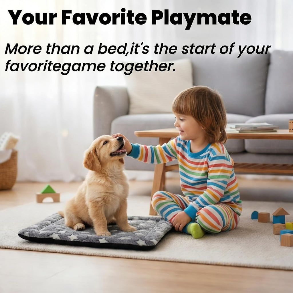 Dog Bed Mat, Reversible Dog Crate Pad for Small Medium Dogs & Cats, Soft Washable Kennel Mat with Non-Slip Bottom, Lightweight Pet Bed for Crate, Cage, Home and Travel(Gray Star, 24" L*18" W*1.5" Th)