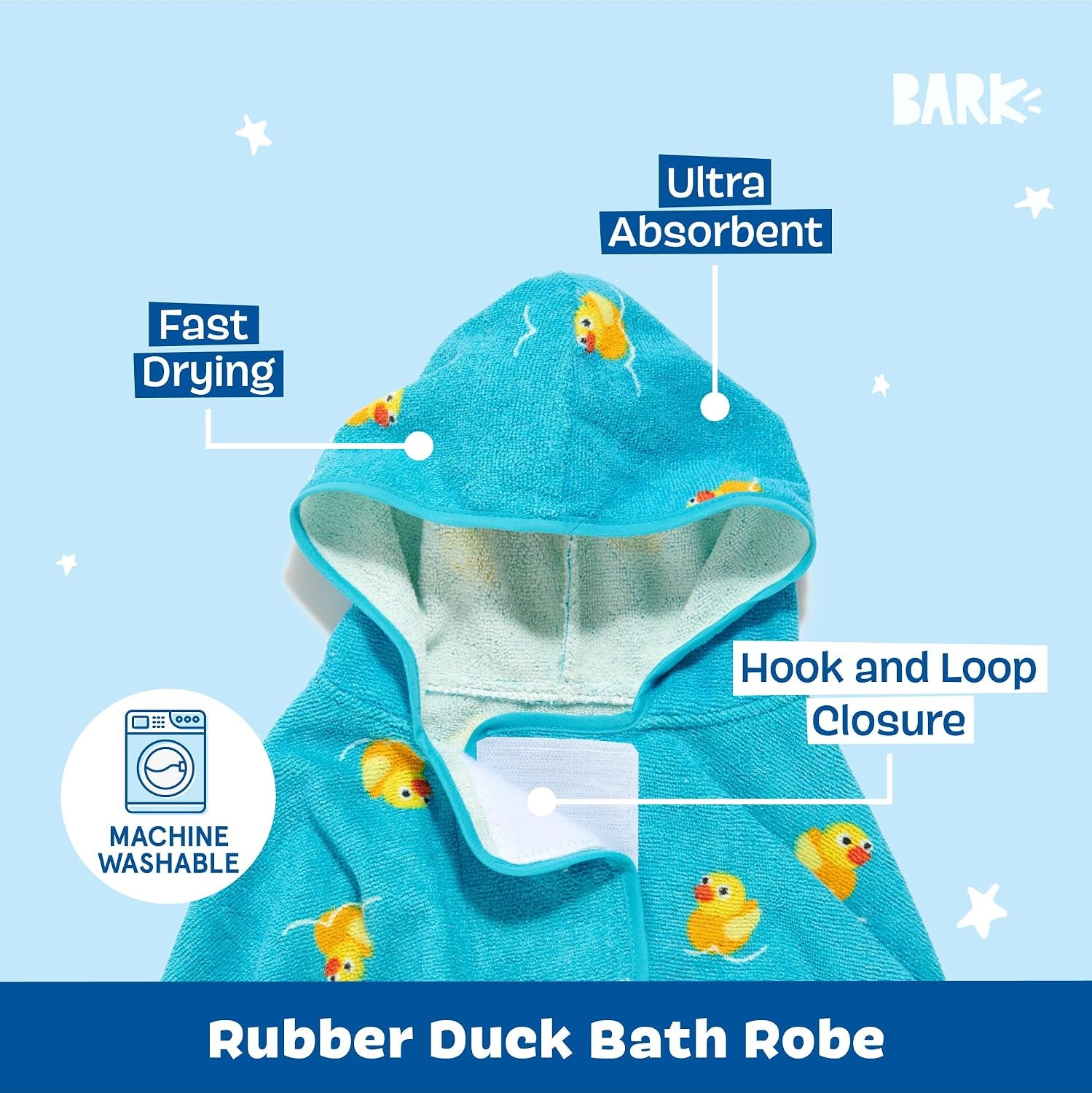 Dog Bathrobe - for Dogs - Medium | Fast Drying, Microfiber Bath Towel - Hook & Loop Closure and Wrap Tie - Machine Washable - Rubber Duck