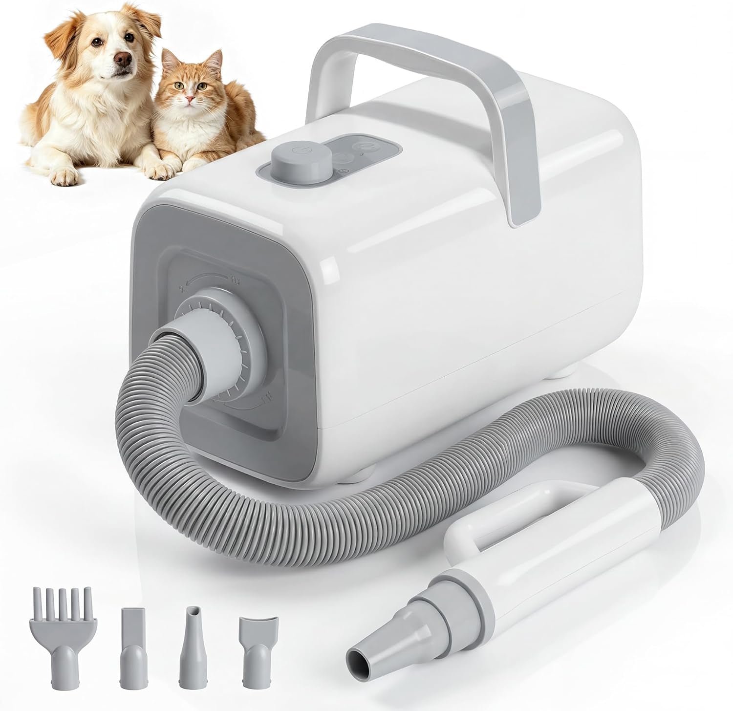 Dog Hair Dryer with Heater for Grooming, High Velocity Speed | 1550W Dog Blow Dryer, Temperature Adjustable Dog Blower Grooming, White