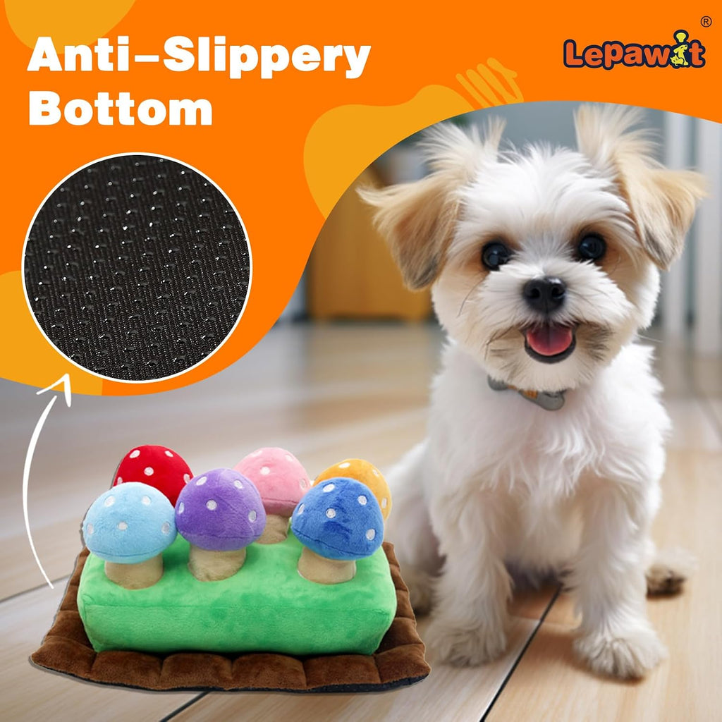 Hide and Seek Dog Toys, Squeaky Interactive Puzzle Dog Toys for Boredom and Stimulation, Dog Enrichment Toys for Small and Medium Dogs (Mushrooms, Pack of 7)