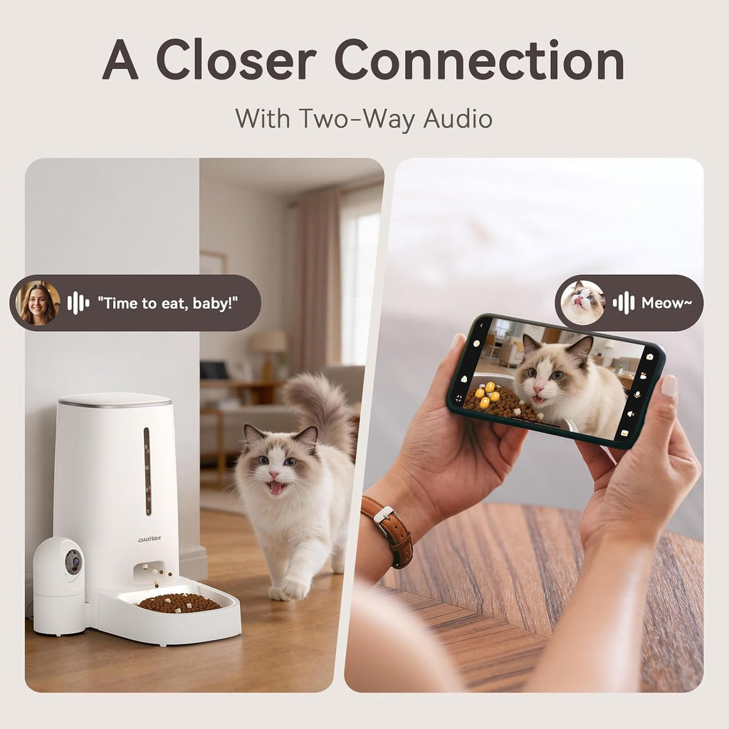 Automatic Cat Dog Feeder with Camera 4L, 2.4G/5G Wifi Smart Pet Food Dispenser with Night Vision, 2-Way Audio, Meat Call and Motion Alert, Stainless Steel Bowl, Dual Power Support, AI Feature