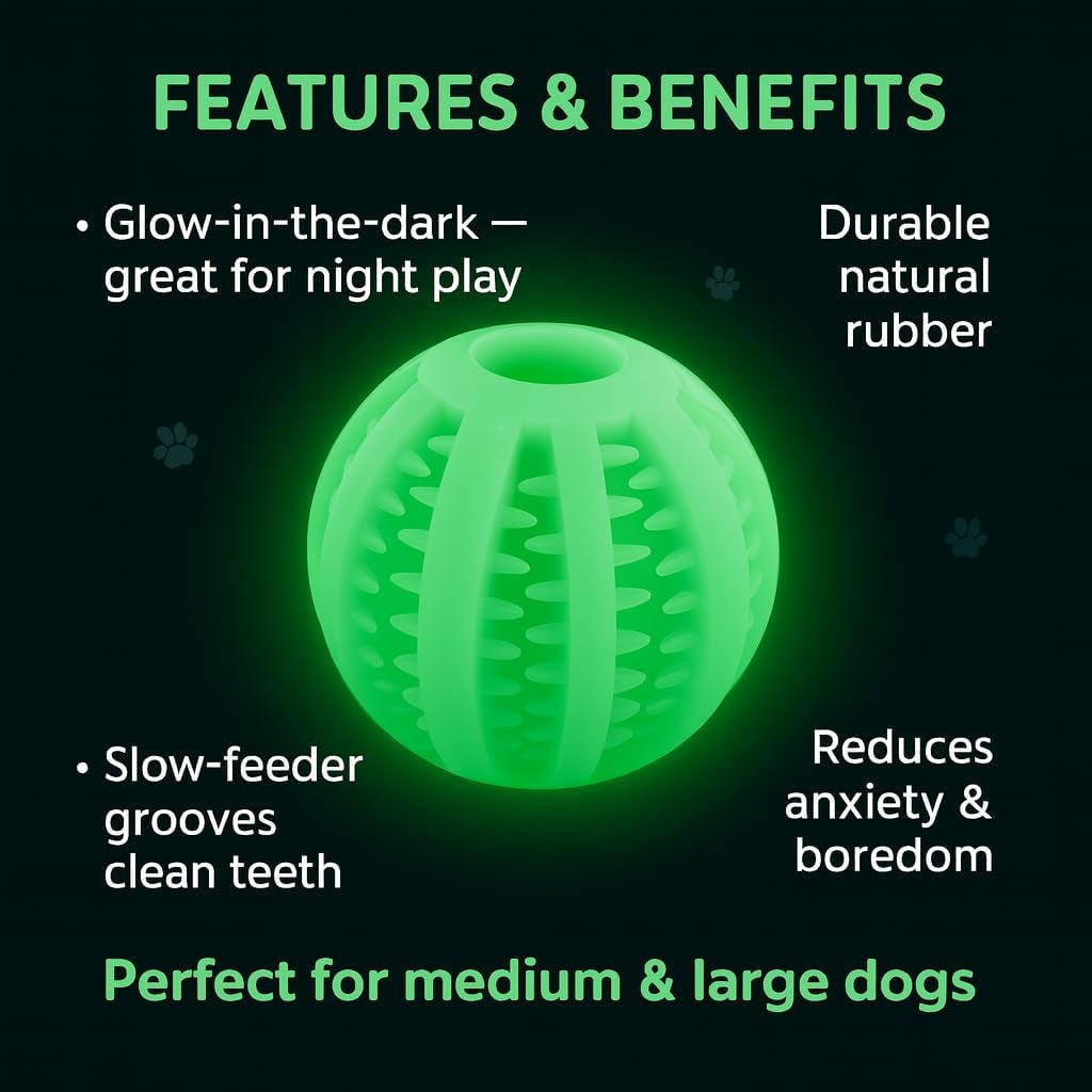 Treat Ball for Dogs, Glowing Dog Ball Toy, Interactive Treat Dispensing Dog Toys for Chewers,Dog Fetch Ball, Glow in the Dark Light up Ball for Dog, Slow Feeder IQ Training Toy, Dog Treat Toy