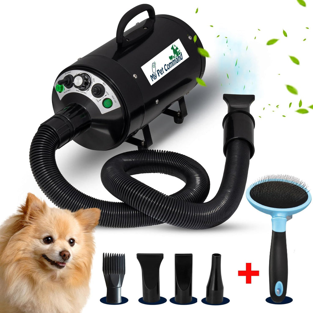 Professional 4.5HP Dog Dryer Blower High Velocity, 110V | 500W-2800W, Ultra Quiet, Adjustable Hot Cold Airflow and Windspeed , for Drying Deshedding, with 4 Nozzles and Slicker Brush