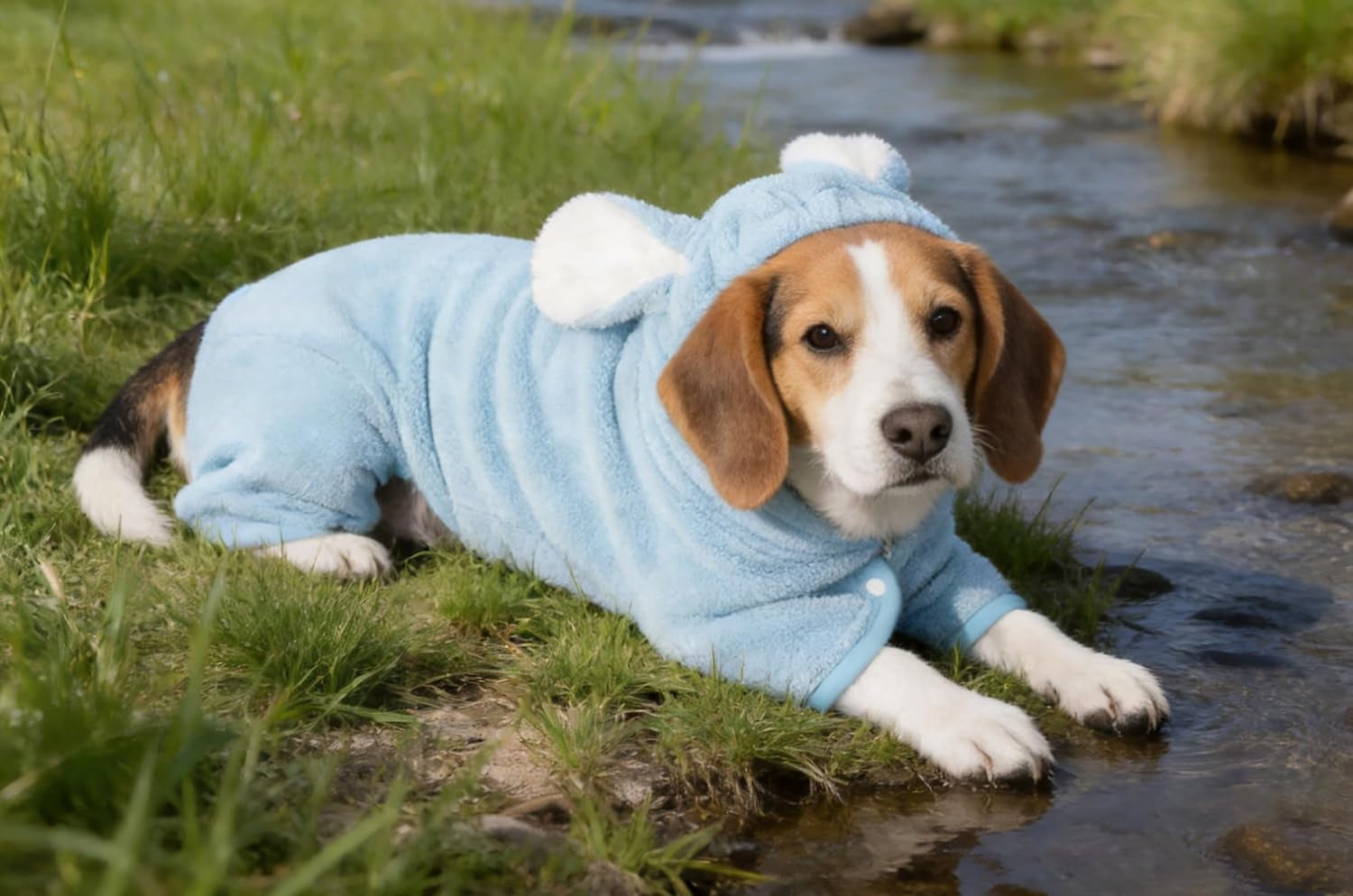 Pet Bathrobe for Dog Cat Absorbent Quick Drying Hooded Bath Towel | Adjustable Bath Robe for Pool Beach Cold Weather,Blue L