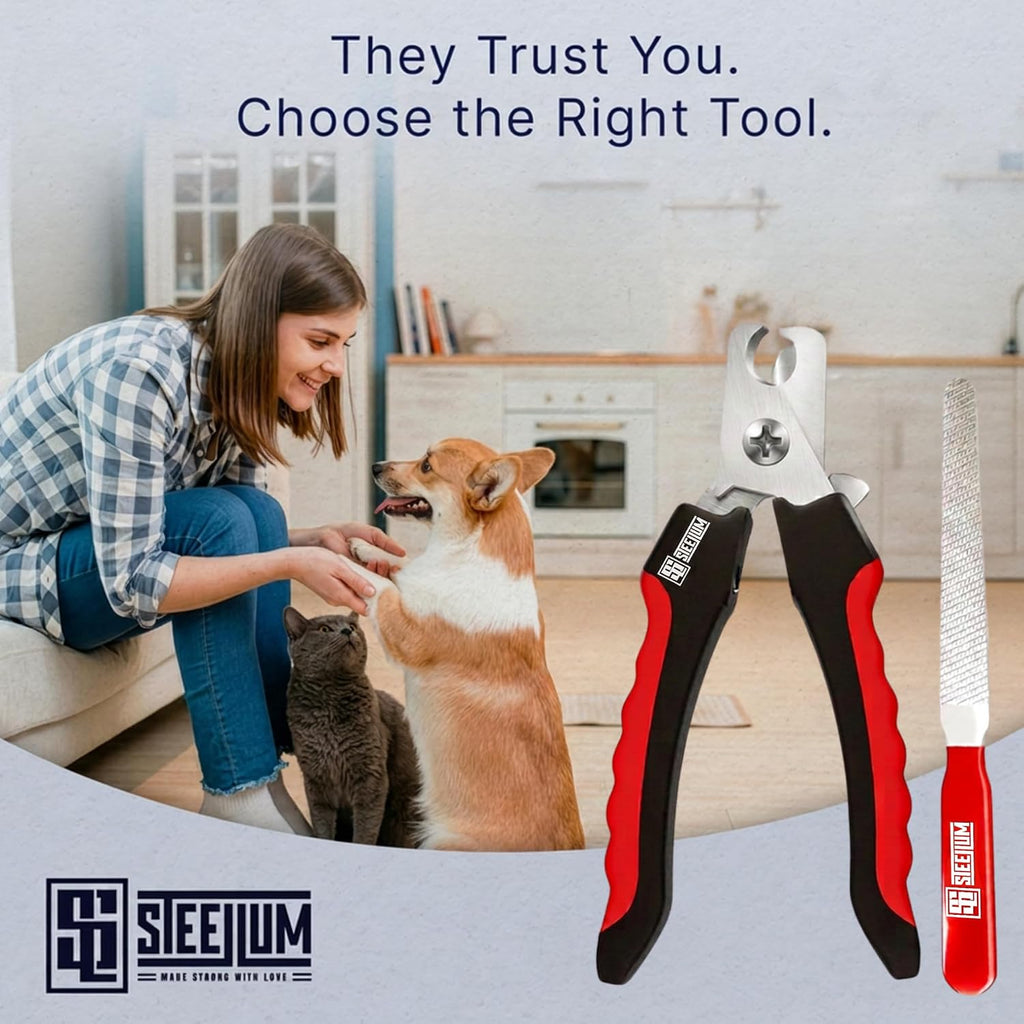 Professional Dog Nail Clippers for Large Dogs and Medium Dogs - with Safety Guard & Ergonomic Easy Grip, Dog Nail Trimmer for Large Dog, Safe Cat Nail Clippers - for Precise Grooming