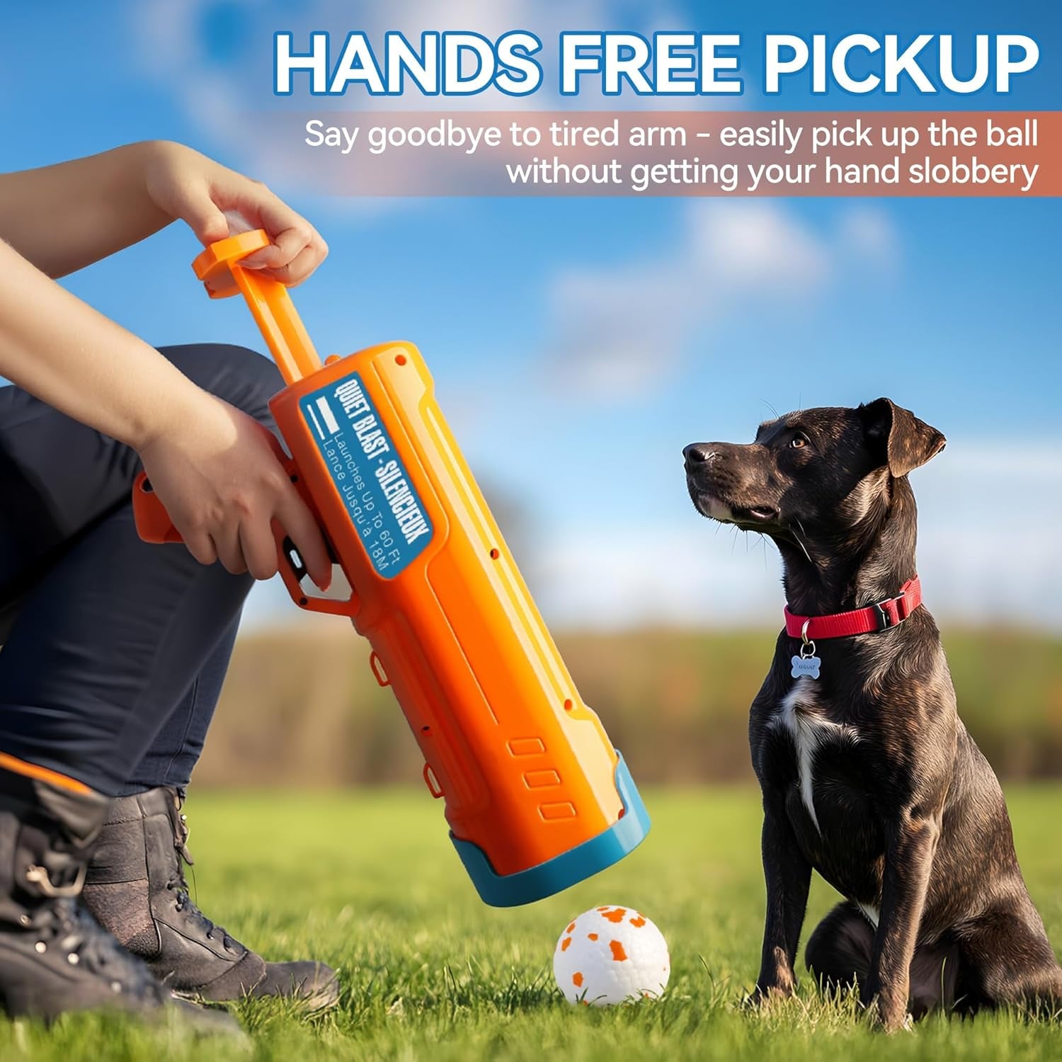 Dog Ball Launcher, Dog Ball Blaster with 3 ETPU Balls, Interactive Thrower for Medium to Large Dogs, Play Fetch Toy for Dogs for Outdoor Exercise