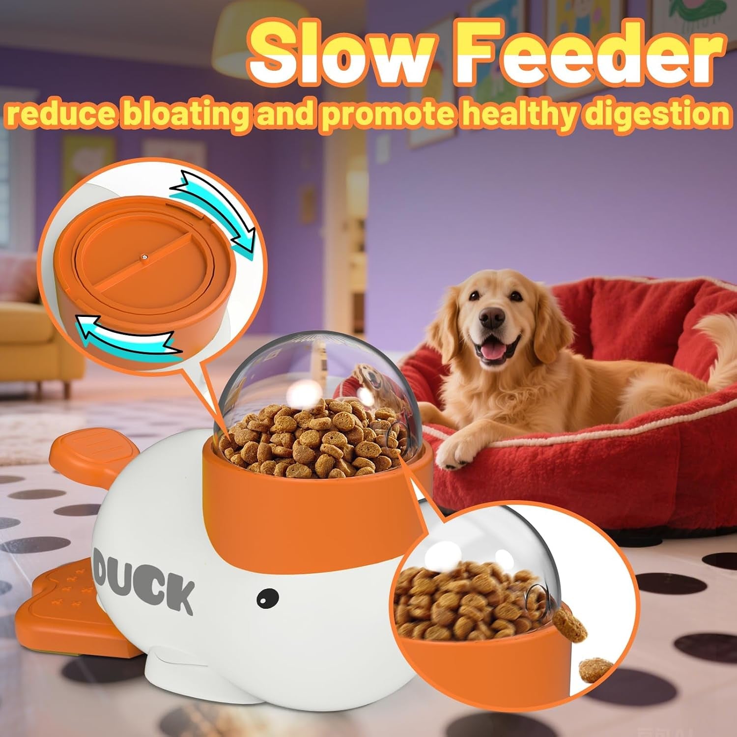Interactive Dog Treat Dispenser Toy & Slow Feeder Dog Bowls - Duck-Shaped Puzzle Toy for Mental Stimulation, Adjustable Food Outlet for Small to Medium Cats and Dogs