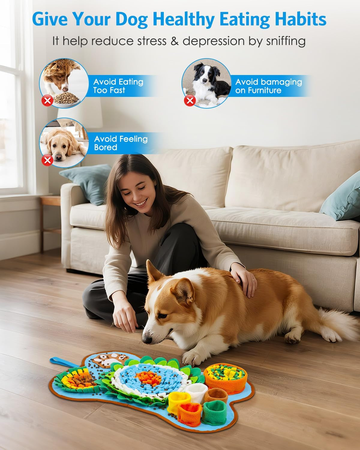 Snuffle Mat for Dogs, Sniff Mat Slow Feeding, Dog Snuffle Mat Encourages Natural Foraging Skills, Slow Eating, Help Stress Relief and Training