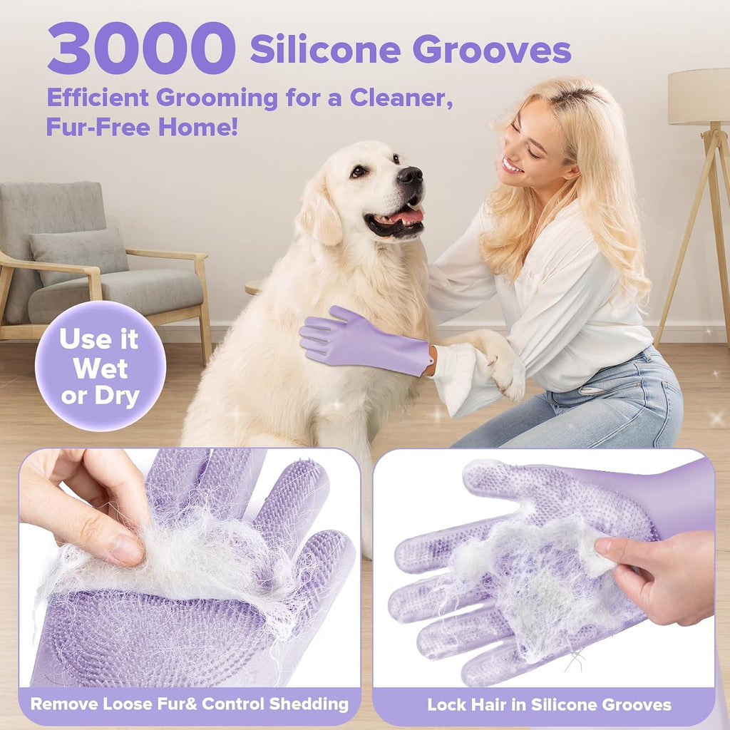 6PCS Grooming & Bath Supplies for Dogs, Cats | Dog Washing Gloves | Dog Bath Brush | Dog Shower Brush | Pet Grooming Gloves | Dog Grooming Kit | Pet Supplies for Showerhead & Sprayer (Purple)