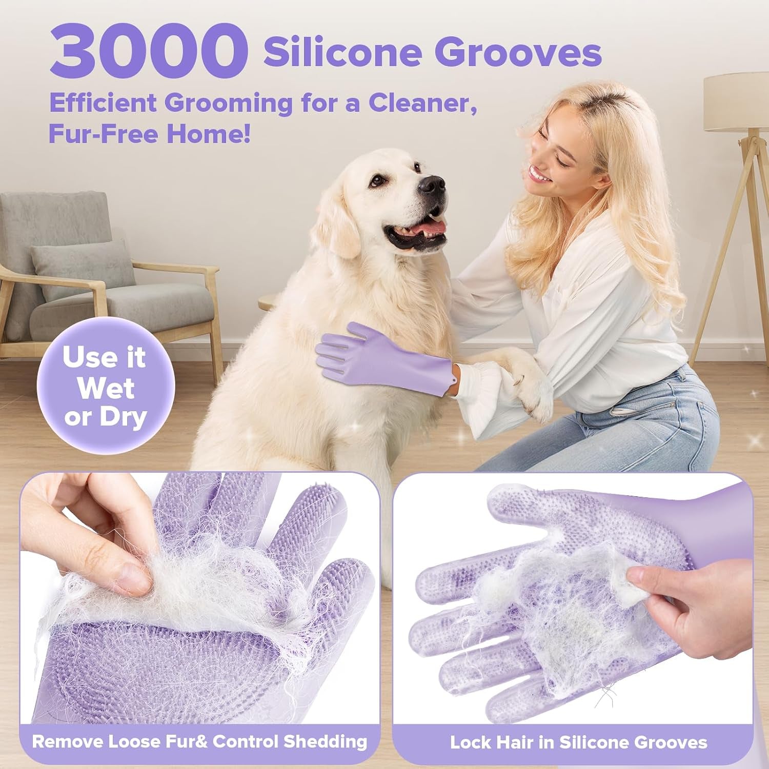 6PCS Grooming & Bath Supplies for Dogs, Cats | Dog Washing Gloves | Dog Bath Brush | Dog Shower Brush | Pet Grooming Gloves | Dog Grooming Kit | Pet Supplies for Showerhead & Sprayer (Purple)