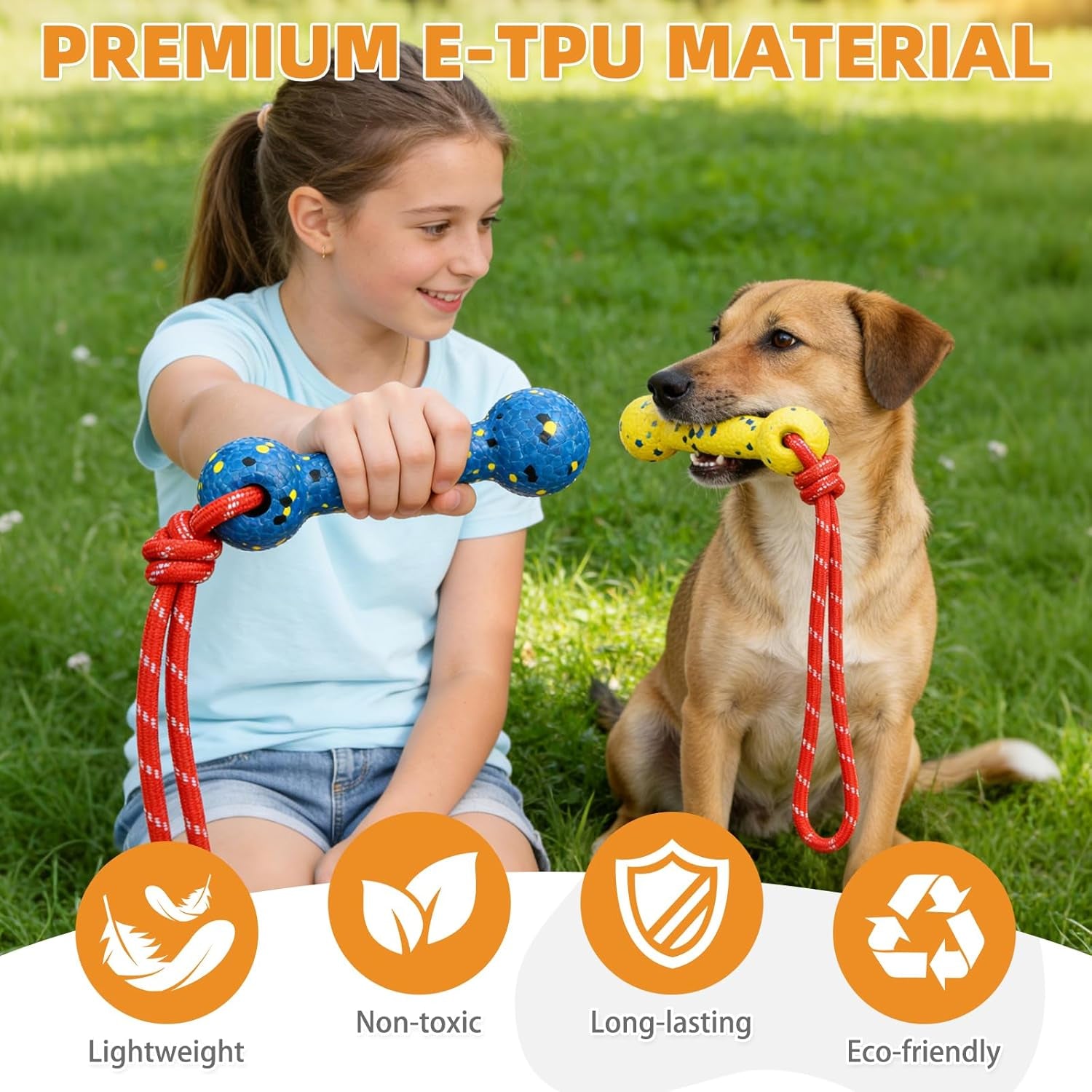 Floating Dog Pool Toys, Tough Interactive Water Fetch Bumpers with Durable Rope for Small Medium Large Dogs, 2 Pack Bright Dog Chew Toys Summer Outdoor Training Teething, Yellow&Blue