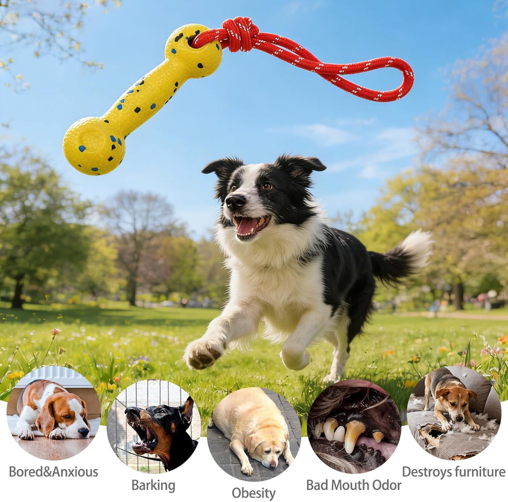 Floating Dog Pool Toys, Tough Interactive Water Fetch Bumpers with Durable Rope for Small Medium Large Dogs, 2 Pack Bright Dog Chew Toys Summer Outdoor Training Teething, Yellow&Blue