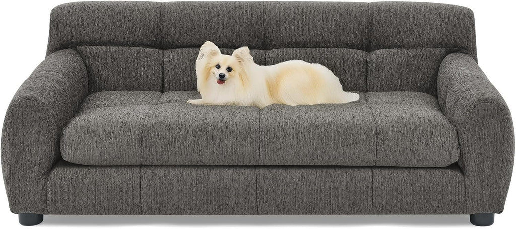 38" Dog Couch, Comfortable Dog Sofa Bed with Backrest and Armrests for Medium and Large Dogs, Linen Cozy Soft Cushion Pet Bed,Dark Gray