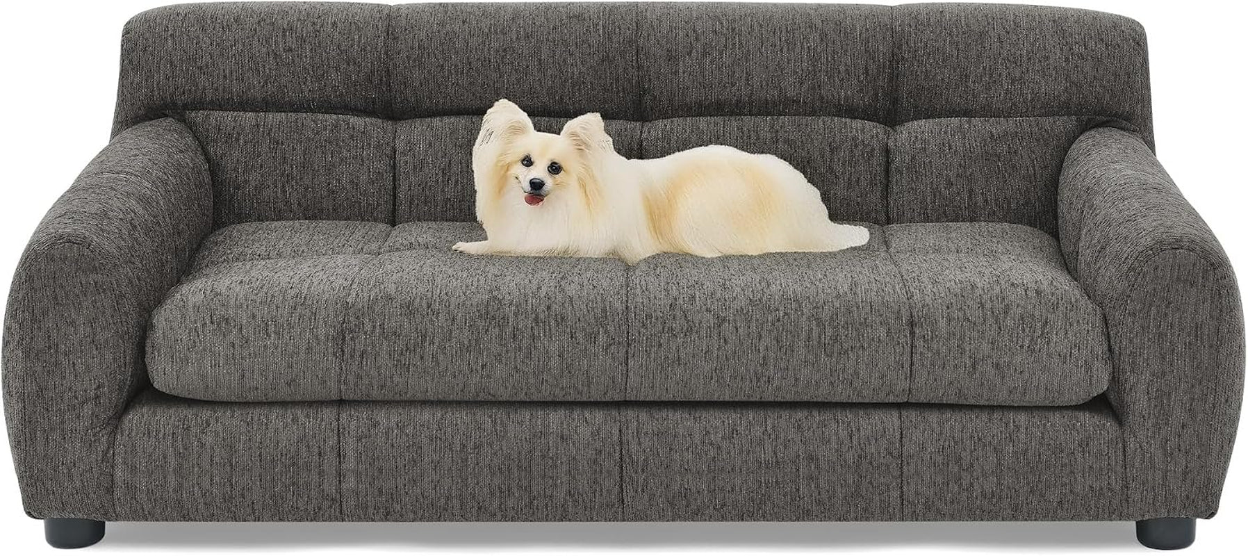 38" Dog Couch, Comfortable Dog Sofa Bed with Backrest and Armrests for Medium and Large Dogs, Linen Cozy Soft Cushion Pet Bed,Dark Gray