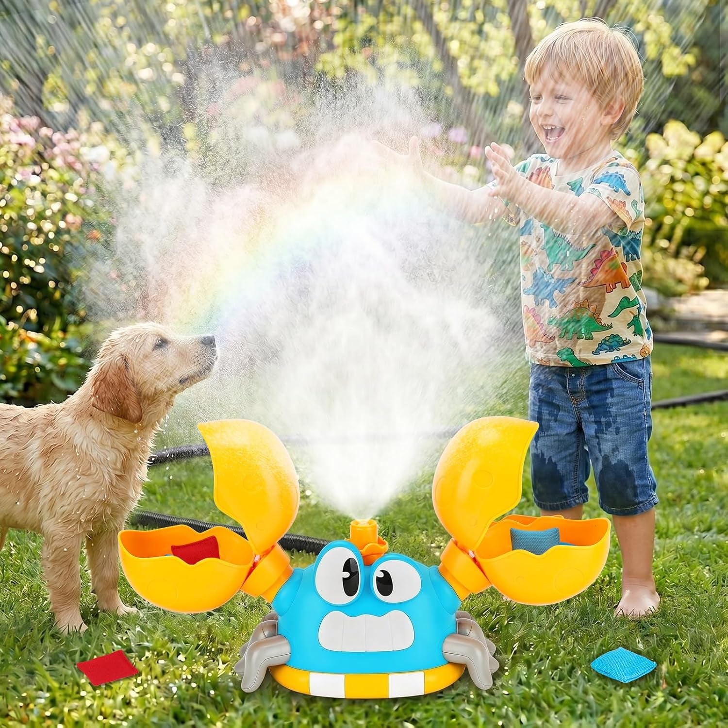 Water Sprinkler for Kids, Summer outside Water Toys Attached to Garden Hose with 3 Spray Patterns & 4 Bean Bags for Toss Game, Kids Sprinklers for Yard Lawn Pool Games for Age 4-12 Yr Old Boys Girls