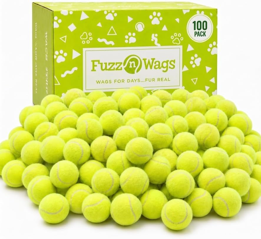 Endless Fetch Box, 100 Tennis Balls for Dogs, Recycled Real Tennis Balls, Bulk Tennis Balls for Dogs, Recycled Used Tennis Balls for Fetch & Supervised Dog Play