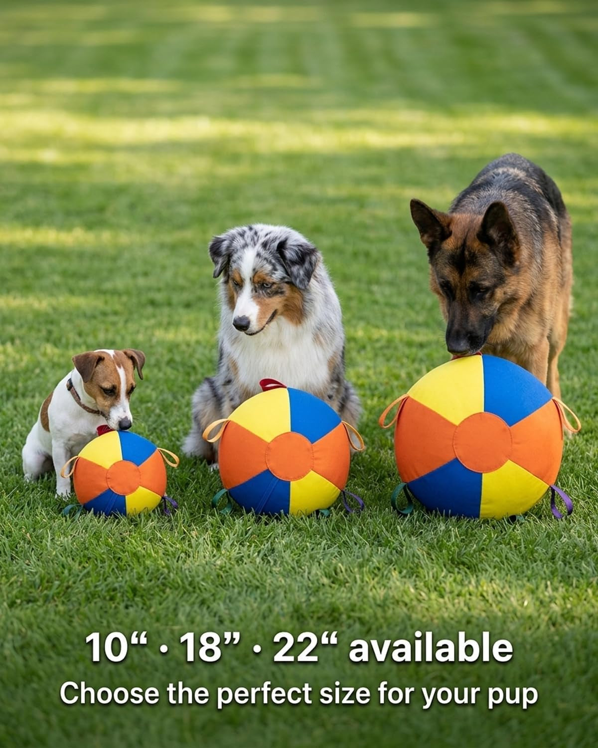 10/18/22" Herding Ball for Dogs Durable Tear Resistant Inflatable Jumbo Calming Toy Heavy Duty Handle Cover Pump Outdoor Play Exercise Training Large Breeds Border Collie Cattle Dog Waterproof (22IN)