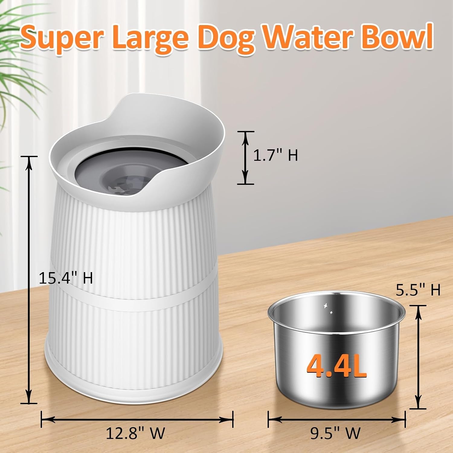 15.4In High Elevated Dog Water Bowls,4.4L No Spill Stainless Steel Bowl | Adjustable Raised Stand,Non-Tip,Non-Slip, Water Dispenser for Large Medium Pets