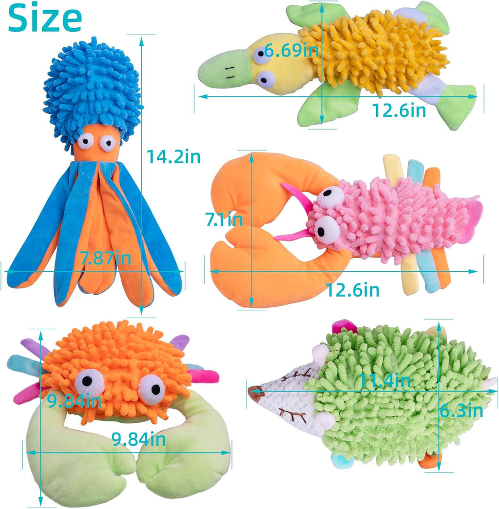 5 Pack Dog Squeaky Toys Bulk,Crinkle Octopus Dog Toys for Small Medium Large Breed, Soft Plush Stuffed Puppy Teething Chew Toy to Keep Them Busy for Interactive Play