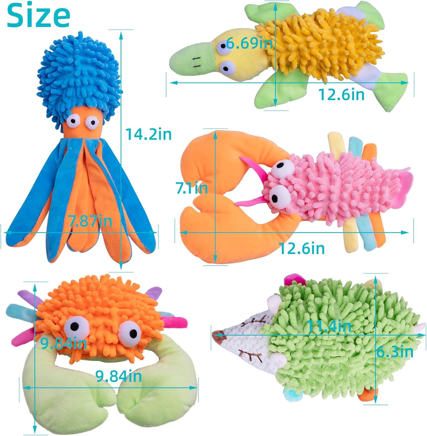 5 Pack Dog Squeaky Toys Bulk,Crinkle Octopus Dog Toys for Small Medium Large Breed, Soft Plush Stuffed Puppy Teething Chew Toy to Keep Them Busy for Interactive Play