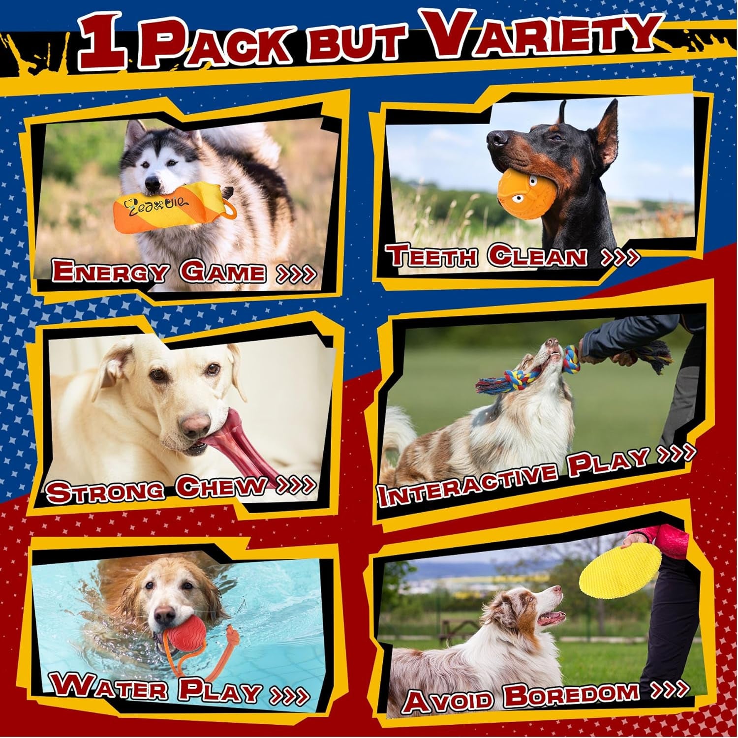 12 Pack Heavy Duty Various Dog Chew Toys Pack for Aggressive Chewers - Includes Large Rope Toys, Squeaky Toys & Indestructible Chew Bone for Medium, Large & X-Large Dogs (For Powerful Chewers)