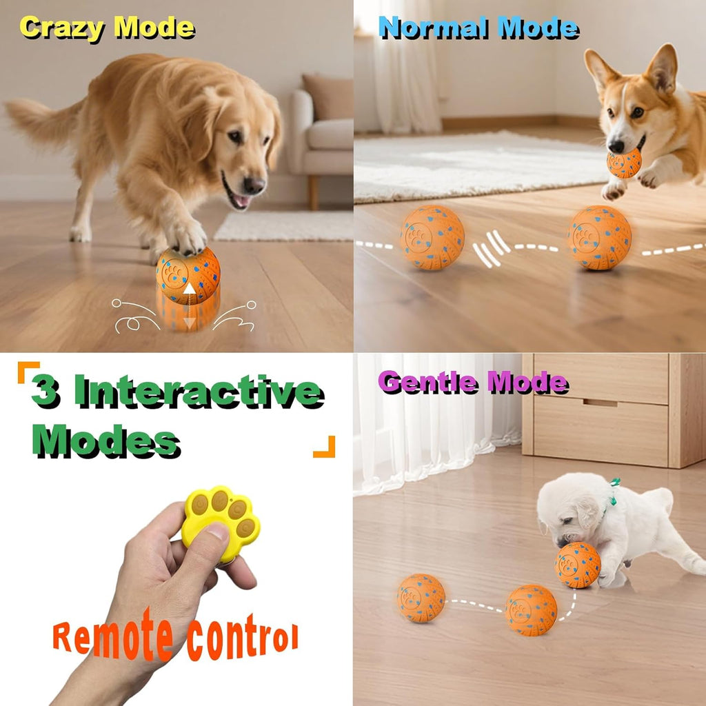 Interactive Dog Toy Ball with Remote: Automatic Bouncing, Vibration and Jumping Action Interactive Toy, Durable Duraspin for Aggressive Chewers, Rechargeable, for Indoor & Outdoor Use Orange.